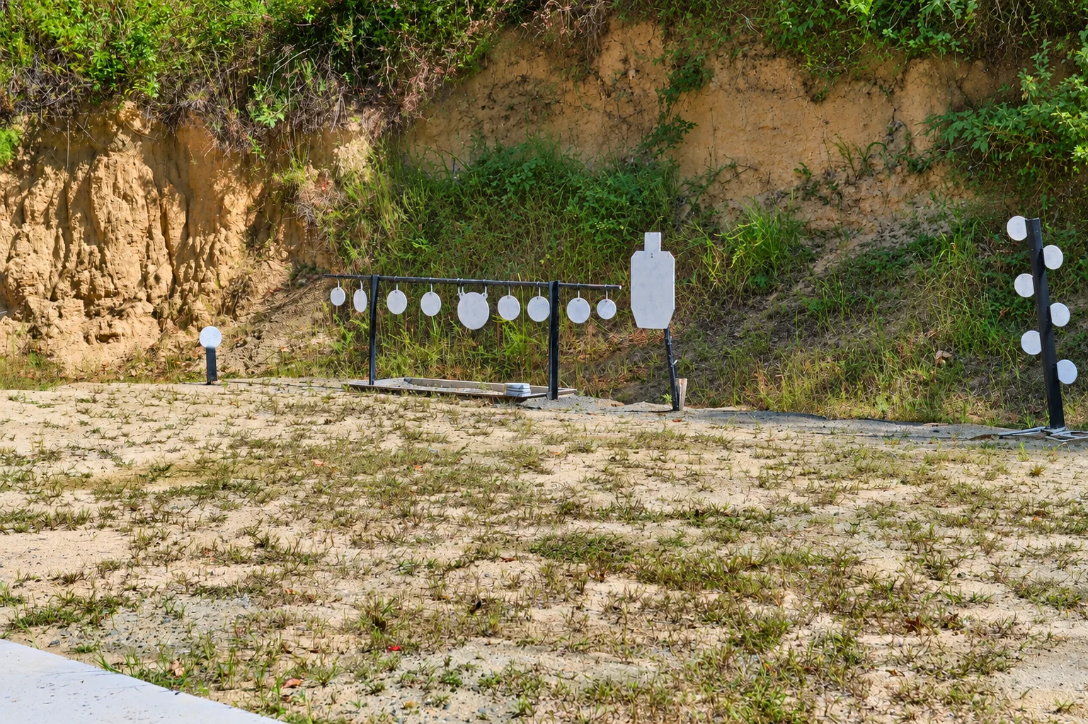 A view of the steel targets and berm in Lewis Creek’s private pistol bay